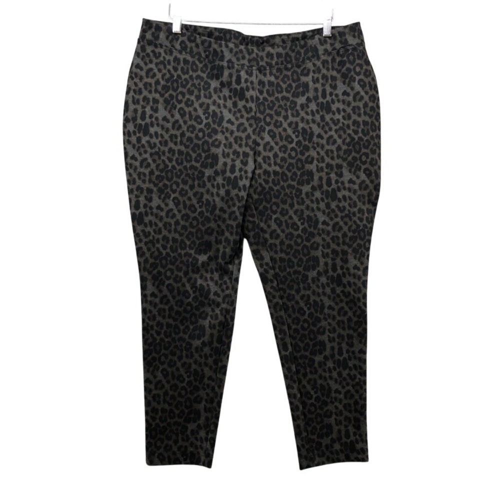 Calvin Klein Pants Womens 1X Olive Green Leopard Print Stretch Edgy Office